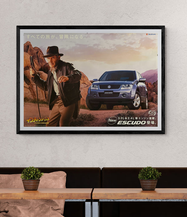 “SUZUKI ESCUDO × INDIANA JONES” (スズキ エスクード × インディ・ジョーンズ), Rare Original Japanese B1 Dealership Advertising Poster 2008, B1 Size (c. 72.8 × 103 cm)