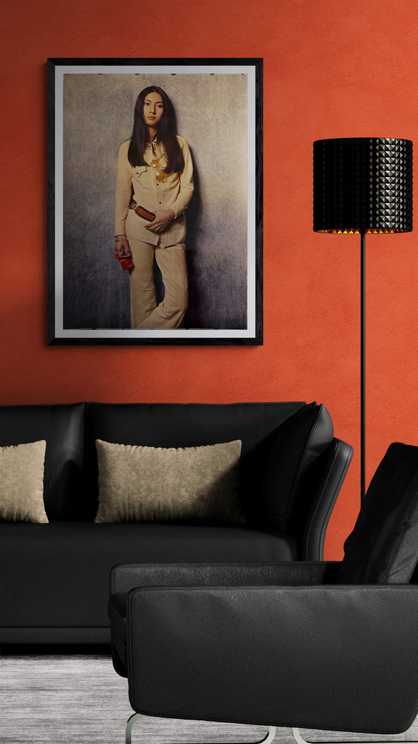 “Meiko Kaji” (梶芽衣子) Gallery ELLE original issue Japanese promotional portrait poster, 1974 — (approx. 87 × 62 cm)