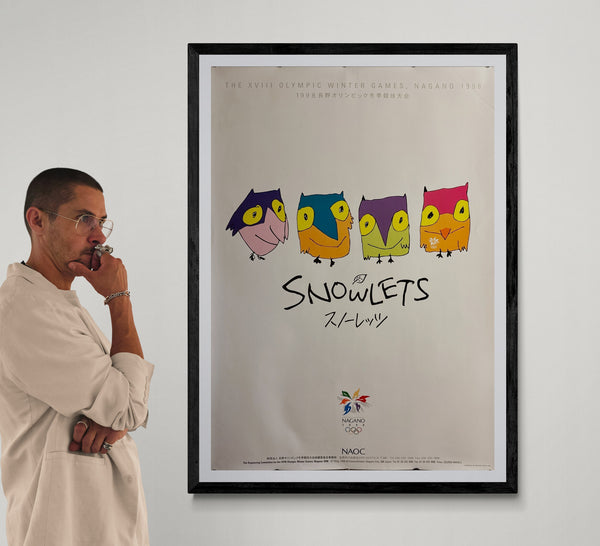 “Nagano 1998 – Snowlets” (スノーレッツ), Rare Original Japanese Olympic Mascot Promotional Poster 1993, B1 Size (c. 72 × 103 cm) HAK-A