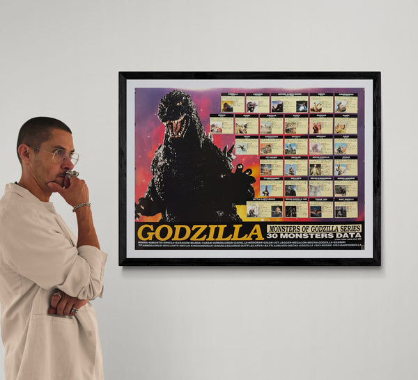 “Godzilla – Monsters of Godzilla Series: 30 Monsters Data”, Very Rare Original Japanese Promotional Poster 1994, Toho / Showa & Heisei Kaiju, Landscape Format JA40