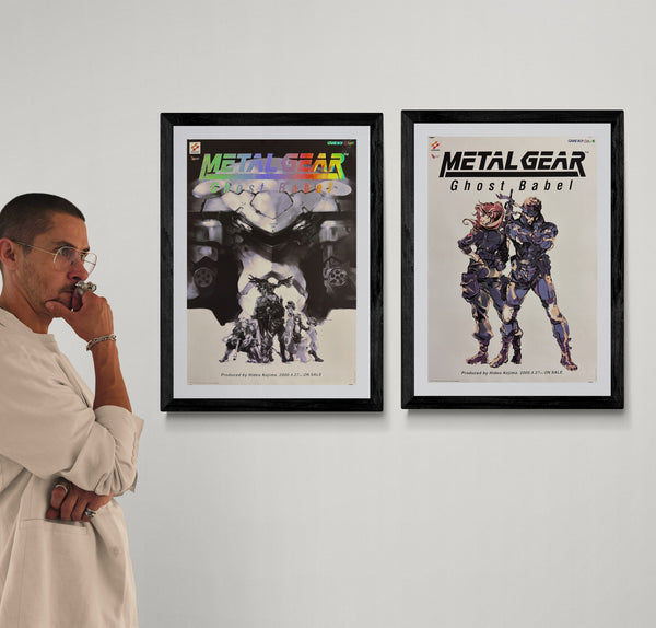 “METAL GEAR: GHOST BABEL / メタルギア ゴーストバベル”, Set of Two Original Japanese Video Game Promotional Posters 2000, Artwork by Yoji Shinkawa, B3 Size Each (36.4 × 51.5 cm) — Ultra Rare Pair