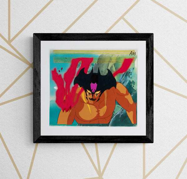 “Devilman: The Demon Bird” (デビルマン 妖鳥シレーヌ編), Original Hand-Painted Animation Cel-ga (“セル画”) with Painted Production Background, from the Devilman OVA Cycle, circa 1990