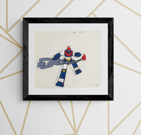 “Chōdenji Robo Combattler V” (超電磁ロボ コン・バトラーV), Original Hand-Painted Production Cel-ga (“セル画”) of Combattler V with Chōdenji Yō-Yō, A-10 Action Sequence Frame, Toei / Soeisha–Sunrise Production, circa 1976–77