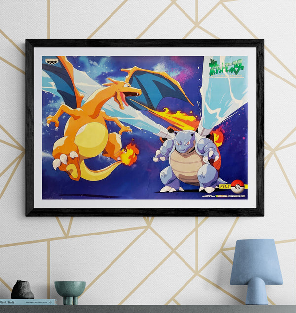 “Pokémon – Charizard & Blastoise” (ポケットモンスター), Original 1997 Japanese Banpresto Character Poster / Prize Promotional Poster — Not for Sale, B2 Size (51 x 73cm) O199A