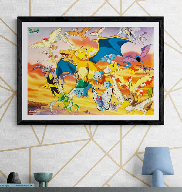 “Pokémon – Charizard & Friends” (ポケットモンスター), Original Japanese Banpresto Poster 1998, Landscape B2 Size (73 × 51 cm) — ZA1210