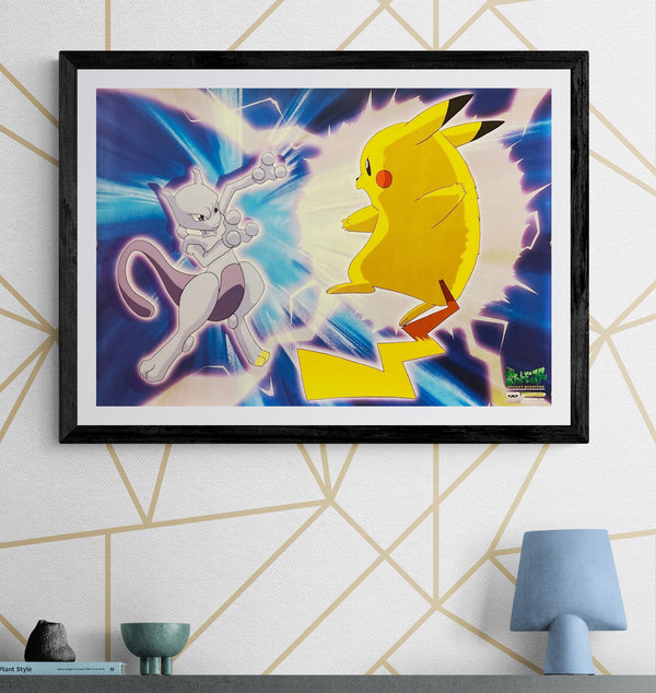 “Pokémon – Pikachu vs. Mewtwo” (ポケットモンスター), Original Japanese Banpresto Poster c. 1998, Landscape B2 Size (73 × 51 cm) — ZA1221