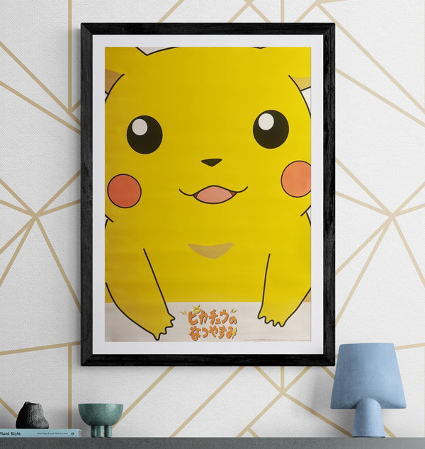 “Pikachu’s Vacation” (ピカチュウのなつやすみ), Original Japanese Licensed Poster 1998, Pokémon / Movic, Pikachu Close-Up Design, B2 Format (c. 51 × 73 cm) — U33