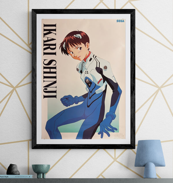 “Neon Genesis Evangelion” (新世紀エヴァンゲリオン), Original Japanese SEGA Character Poster, 1990s — Shinji Ikari — Illustrated by Katsuichi Nakayama, B2 Size (51 × 73 cm) B164