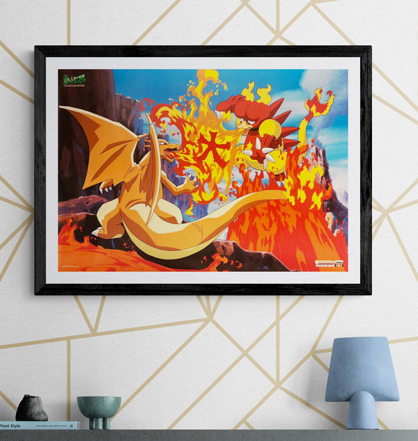 “Pocket Monsters / Pokémon” (ポケットモンスター), Original Japanese Banpresto “No.2” Poster 1999, Charizard vs. Magmar Design, B2 Size (73 × 51 cm) — T270