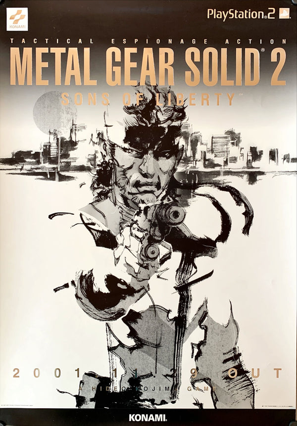 "Metal Gear Solid 2: Sons of Liberty", Original Release Japanese KONAMI promotional poster 2001, Extremely Rare, B2 Size